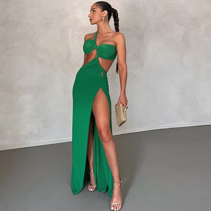 Elegant Off-Shoulder Maxi Dress with Backless Design