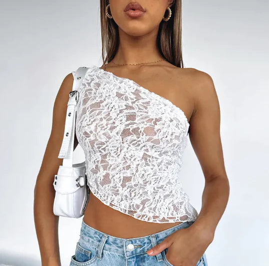 Lace-Back Asymmetrical Tank Top
