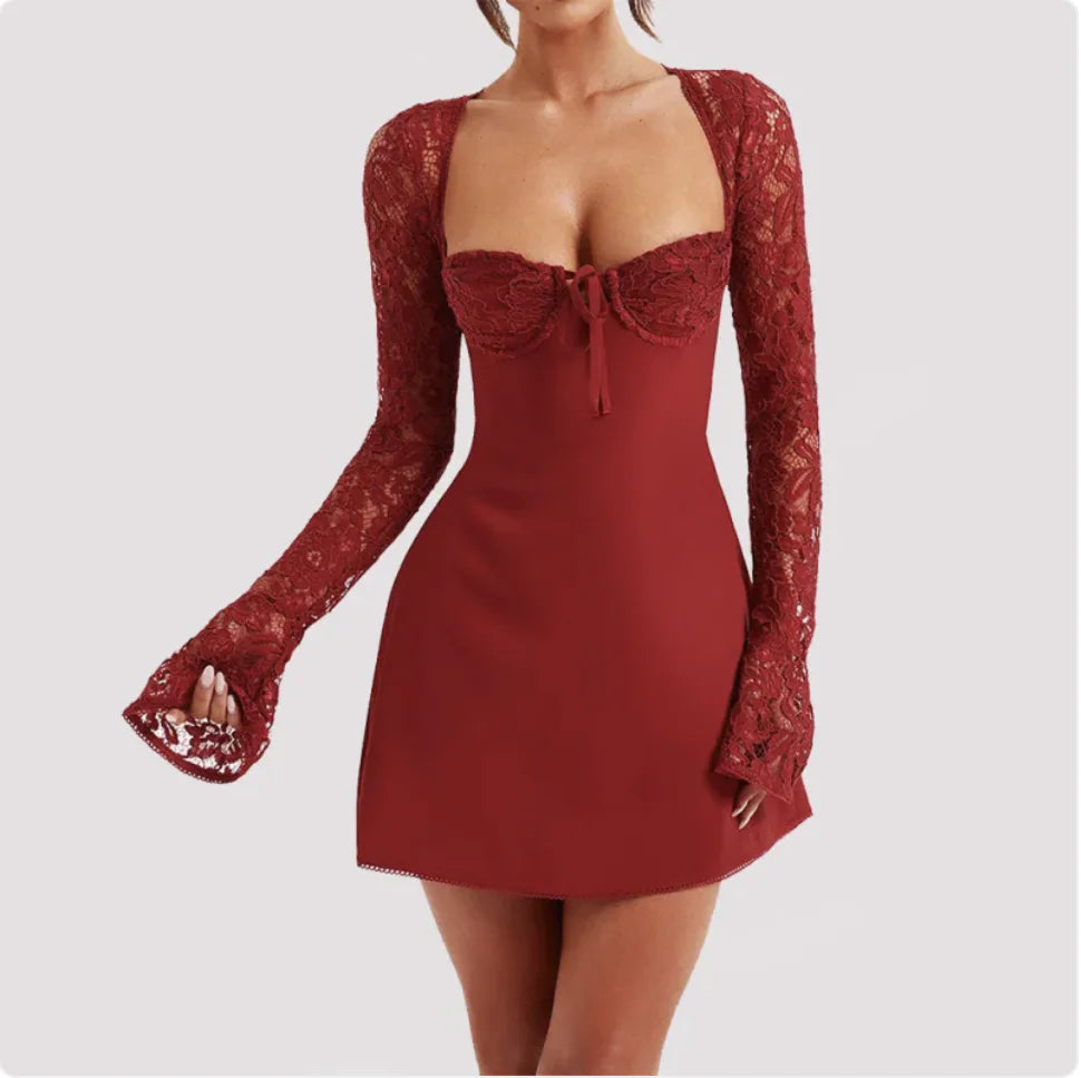 Lace Corset Long Sleeve Backless Dress